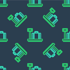 Line Scale with suitcase icon isolated seamless pattern on blue background. Logistic and delivery. Weight of delivery package on a scale. Vector