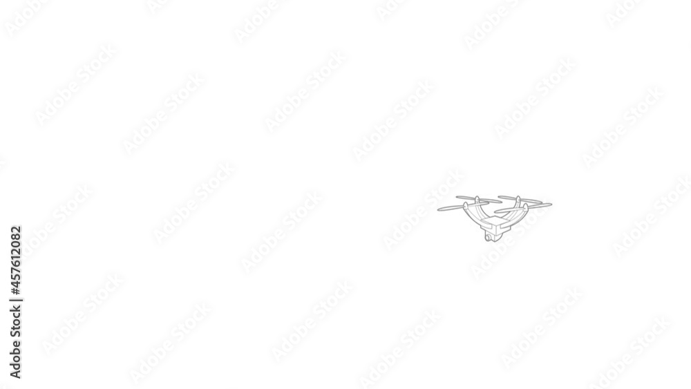 Poster drone with camera icon animation best outline object on white background