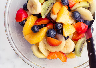 Directly above shot of fruit salad in a bowl