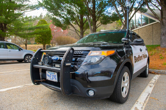 Ford Police Interceptor Utility SUV car in Middlesex Community College in town of Bedford, Massachusetts MA, USA. 