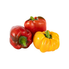 red and yellow peppers isolated on white
