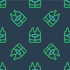 Fototapeta premium Line Life jacket icon isolated seamless pattern on blue background. Life vest icon. Extreme sport. Sport equipment. Vector