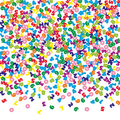 Falling colorful numbers. Math study concept with flying digits. Good-looking back to school mathematics banner on white background. Falling numbers vector illustration.