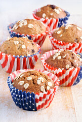 Patriotic banana oat chocolate chip muffins