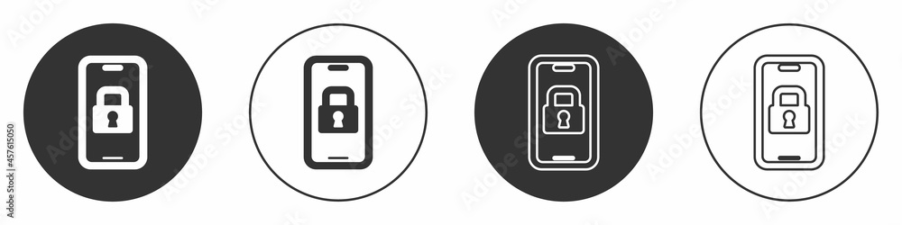 Poster black digital door lock with wireless technology for lock icon isolated on white background. door ha