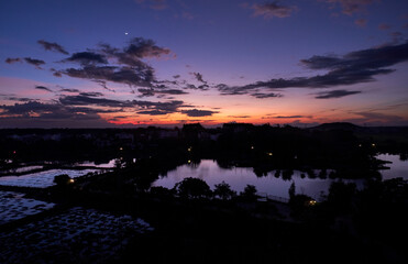 Outdoor rural lake, early morning scenery