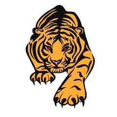 An illustration of a tiger or a wild cat with huge claws and fangs. A bloodthirsty predator before hunting a victim. An idea for a tattoo. a relative of a lion, cougar, leopard or cheetah