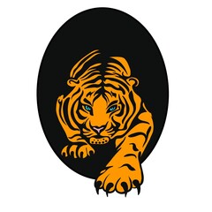 An illustration of a tiger or a wild cat with huge claws and fangs. A bloodthirsty predator before hunting a victim. An idea for a tattoo. a relative of a lion, cougar, leopard or cheetah