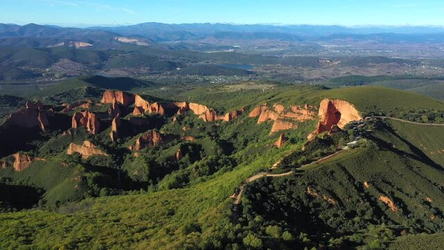 Ancient Roman Decayed Open Pit Goldmine, Las Medulas, Spain AERIAL