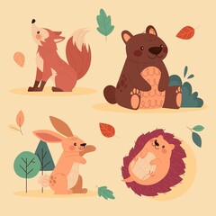 autumn animals collection vector design illustration