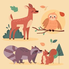 autumn animals collection vector design illustration