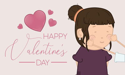 Happy valentines day card with in love woman cartoon