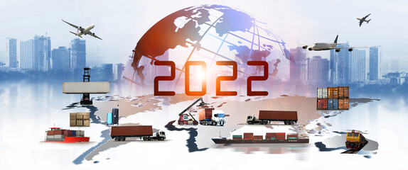 2022 newyear of The world logistics , there are world map with logistic network distribution on...