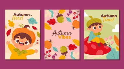 cartoon autumn cards collection vector design illustration