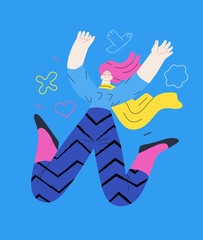 Happiness - happy people jumping in the air cheerfully