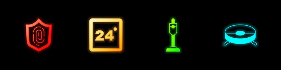 Set Fingerprint, Thermostat, Vacuum cleaner and Robot vacuum icon. Vector