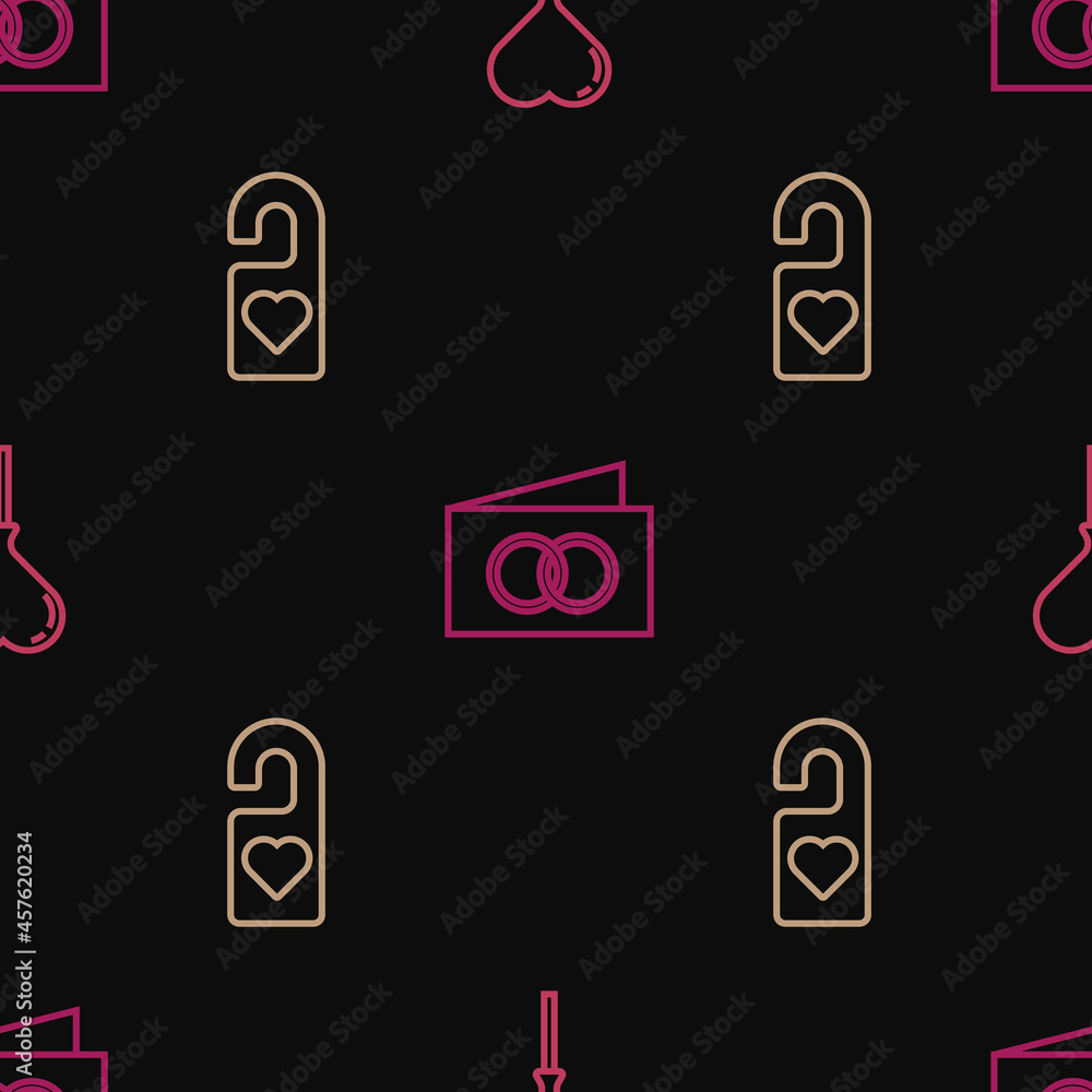 Aufkleber set line balloons in form of heart, please do not disturb and greeting card on seamless pattern. vec