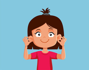 Girl Showing Her Ears Vector Cartoon Illustration