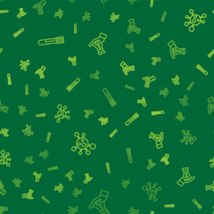 Set line Test tube and flask, Molecule and on seamless pattern. Vector