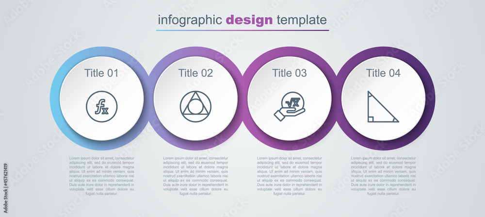 Poster set line function mathematical symbol, triangle, square root of x glyph and . business infographic t