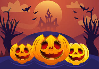 three scary evil halloween pumpkins