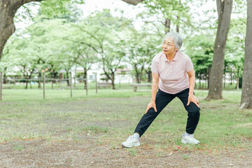 運動をする高齢者女性（屈伸・全身）
