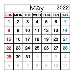 2022年　5月　カレンダー　ベクターイラスト