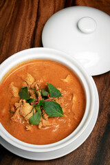 thai spicy panang pork curry with coconut milk