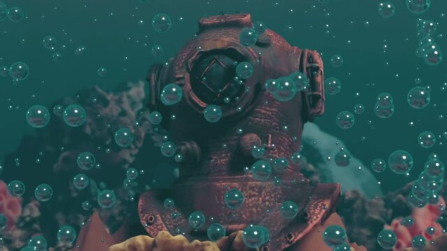 bubbles and diving helmet