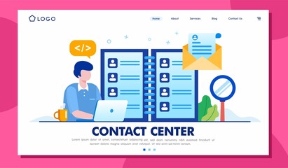 contact center illustration, assistance, hotline, flat illustration vector banner