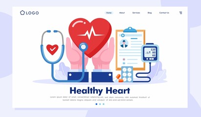healthy hearth illustration, medical record, medic concept, cardiology, flat illustration vector banner - obrazy, fototapety, plakaty
