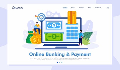 Online banking illustration, payment cashless concept, transaction, flat illustration vector banner