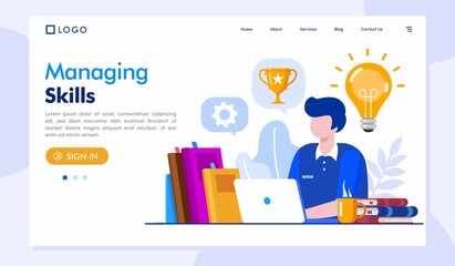 managing skills illustration, innovation and creative concept, idea, study, flat illustration vector banner