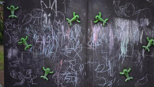 Playground children abstract drawing on black baord
