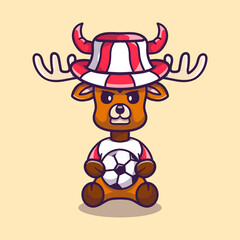 cute deer football supporter with ball and hat