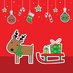 Christmas card with Santa sleigh and reindeer