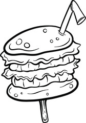 burger with illustration in black and white
