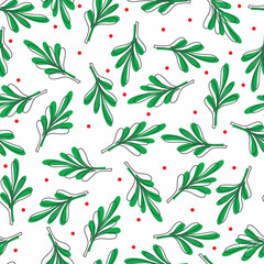 Seamless Christmas pattern with mistletoe design on white background