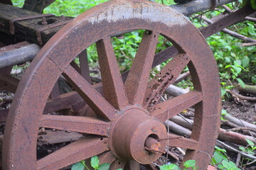 Old bullock cart and iron wheels in it, beauty of ancient