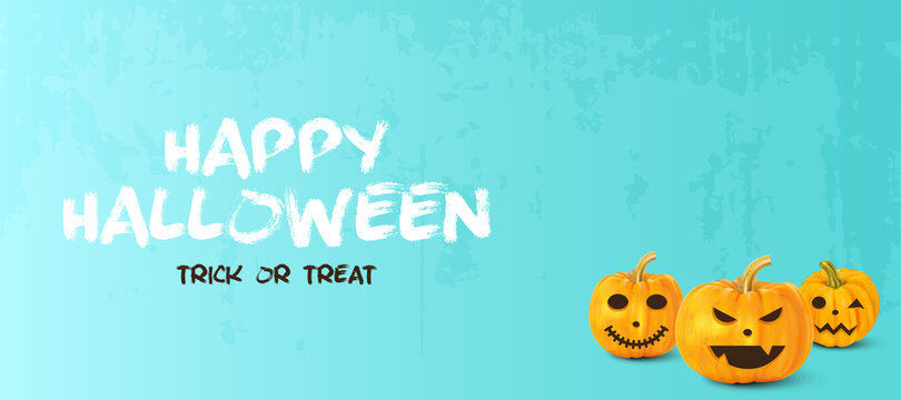 Happy halloween banner with scary pumpkins face