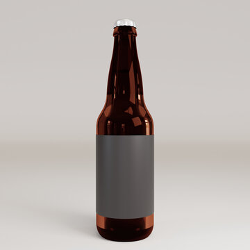 Beer bottle with empty label. 3D rendering illustration. Isolated.