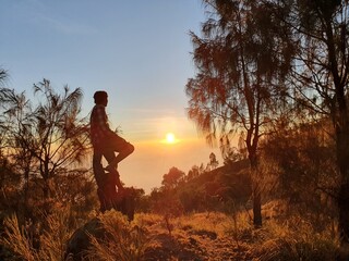 Silhouette Photo of A Man Looking The Sunset