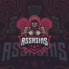 Fototapeta na wymiar Assasin Logo Design Illustration For Lacrosse club