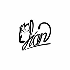 Lion writing logo design inspiration, added with a lion's head