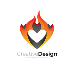 Abstract love logo with fire design vector, social icon