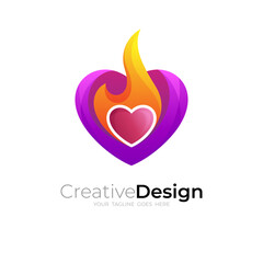 Flame logo and heart design vector, abstract icon