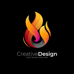 Abstract fire logo design illustration, flame icon