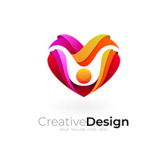 People care logo template, love and human design combination