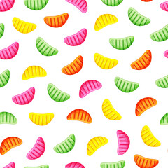 Multi-colored jelly slices seamless pattern. Gummy sweets. Vector cartoon illustration