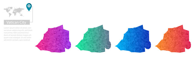 Set of vector polygonal Vatican City maps. Bright gradient map of country in low poly style. Multicolored country map in geometric style for your